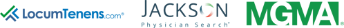 Logos for LocumTenens.com, Jackson Physician Search, and MGMA.
